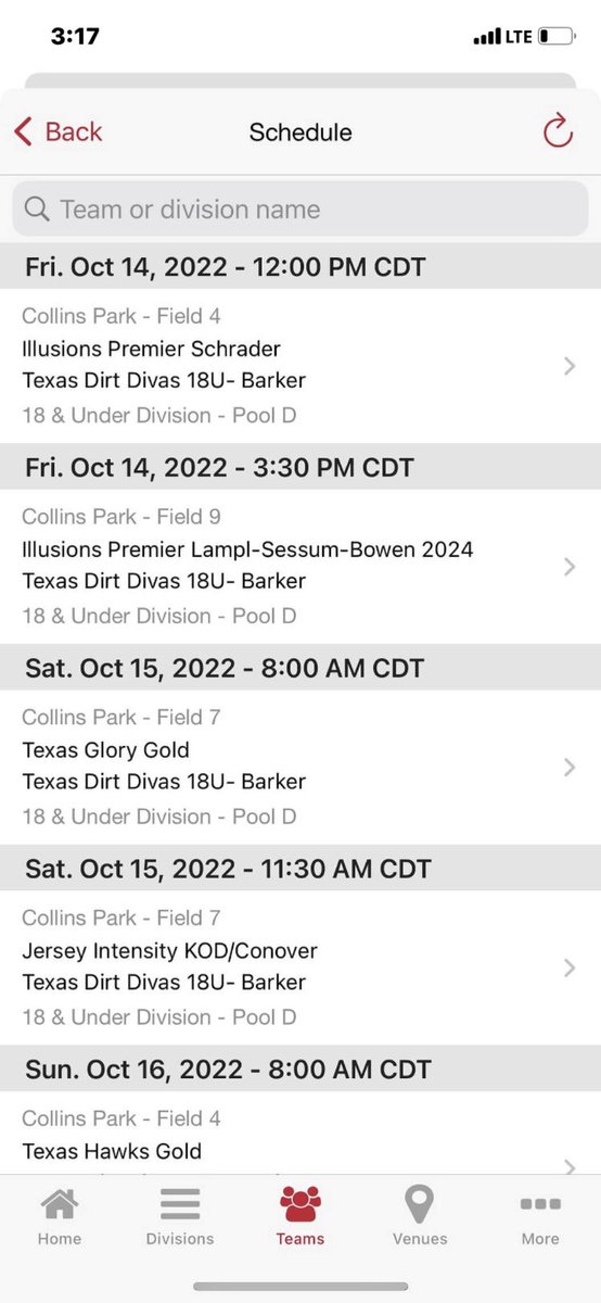 Dirt Divas 18U Barker schedule for this weekend <a href="/SassamanKaty/">katy sassaman</a>