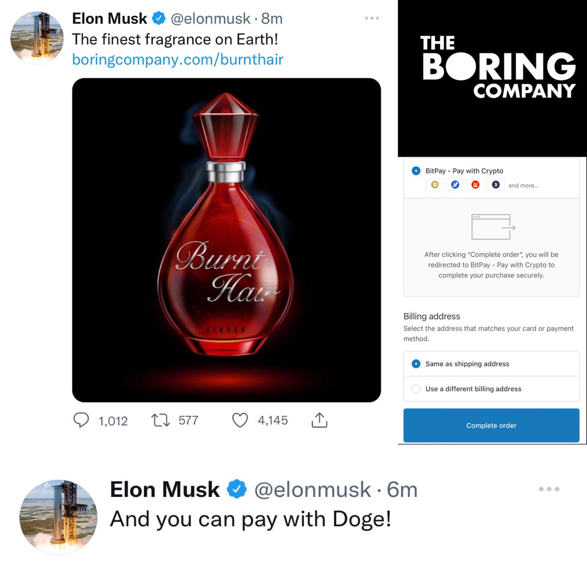 TDogewhisperer's tweet image. Elon Musk’s the Boring Company has released the finest fragrance on earth! 

Best part …you can pay in #dogecoin !!

Transactions are facilitated via @BitPay 

Special thanks to @elonmusk for being part of the #Doge community