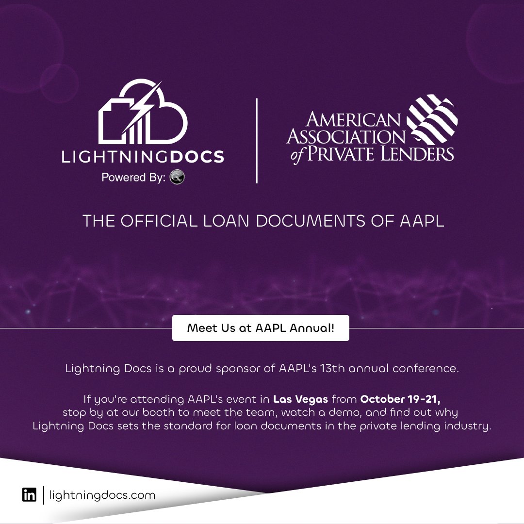 FortraLaw's tweet image. Lightning Docs, Geraci&apos;s proprietary cloud-based subusiness purpose loan document generation system, has been named the Official Loan Docs of the American Association of Private Lenders (AAPL).  

#privatelending #loan #lightningdocs