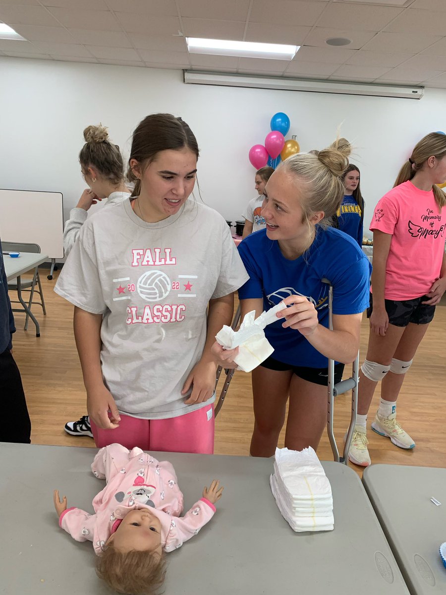 HHSVikingVB's tweet photo. What a cool surprise! Varsity team put on a surprise baby shower after practice today. Such a special group. 🤍

Baby Kruger is due Halloween. 🎃💙💗 https://t.co/ZW2W8oW7y9