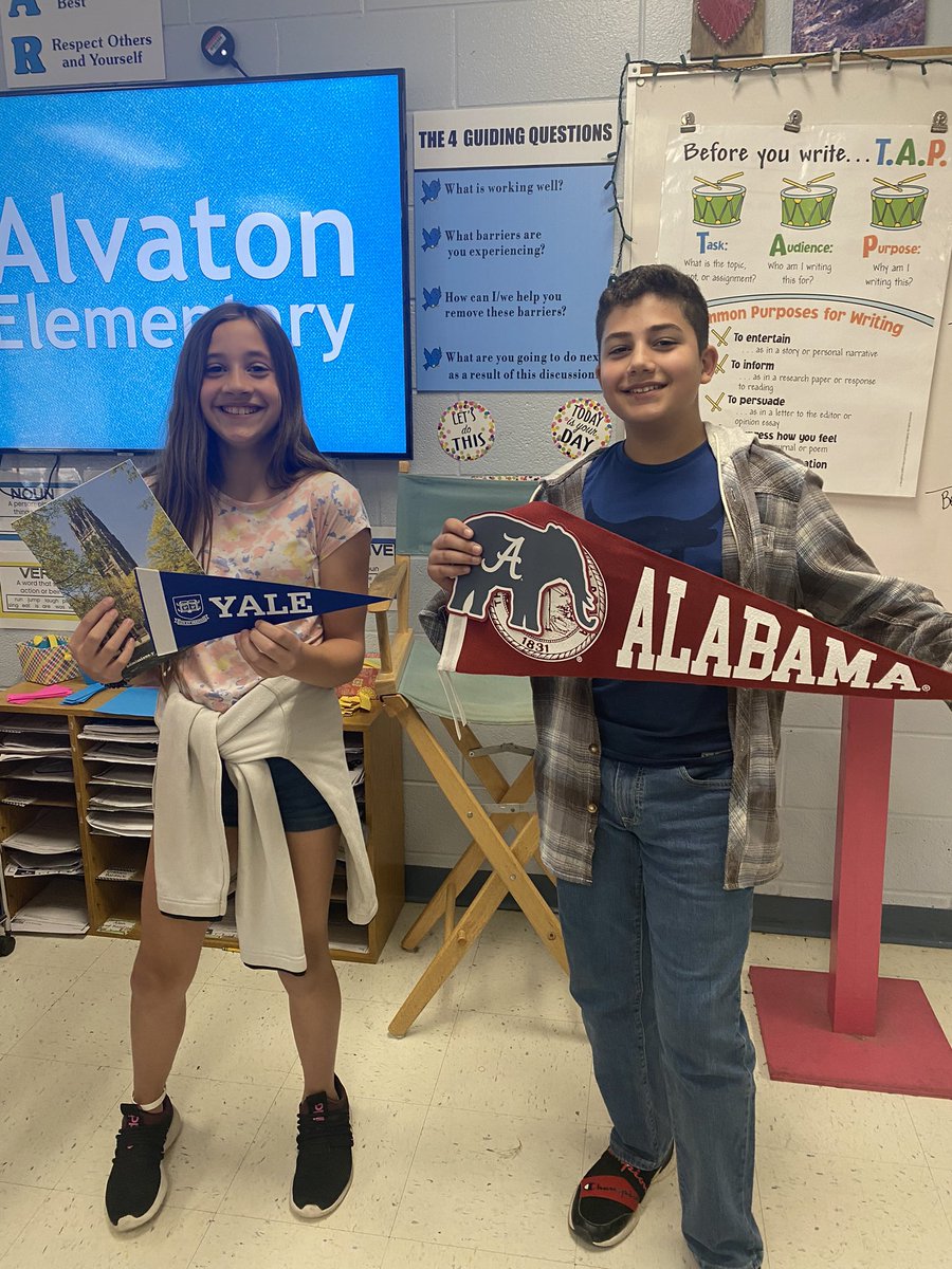 It is definitely a Terrific Tuesday when students receive their future college memorabilia! Thank you <a href="/WKUAdmissions/">WKU Admissions</a> <a href="/Harvard/">Harvard University</a> <a href="/DukeU/">Duke University</a> <a href="/UofAlabama/">The University of Alabama</a> <a href="/Yale/">Yale University</a> <a href="/CACadmissions/">Central Arizona College</a> @fiu for helping inspire all your future students! #fifthonfire #AESPride <a href="/AlvatonElem/">Alvaton Elementary</a> @mrscarr_aes