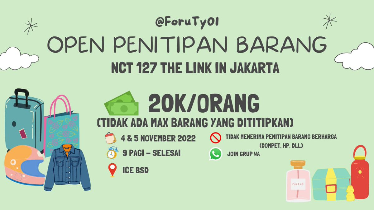 ForuTy01's tweet photo. HELP RT & LIKE!ππ
#NCT127 NEO CITY : THE LINK IN JAKARTA
ποΈ Open Jasa Penitipan Barang ποΈ
ποΈ 4 & 5 November 2022
β° 09.00 - selesai
π ICE BSD - Tanggerang
Price : 20k/orang (cash)
#TheLinkJakarta #TheLinkinJKT #NCT127_NEOCITY_THE_LINK #TheLinkDay1 #TheLinkDay2 https://t.co/LuCEPeOCNO