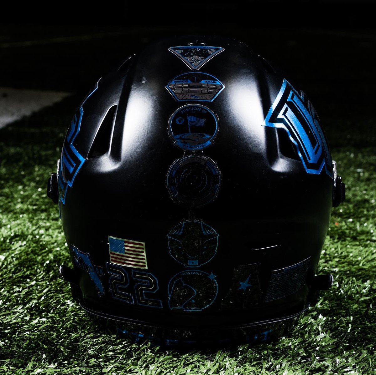 UCF_Football's tweet photo. Each player’s helmet features decals from previous missions they were a part of 🚀 https://t.co/4odIakASDw