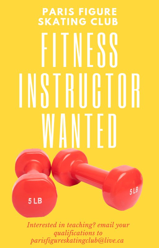 ParisFSC's tweet photo. PFSC is looking for a qualified off ice instructor for fitness classes.  Classes are on Wednesday evenings from 5:50-7:35 pm.  Interested?  Email Parisfigureskatingclub@live.ca for more information https://t.co/yCrR5p5LLw