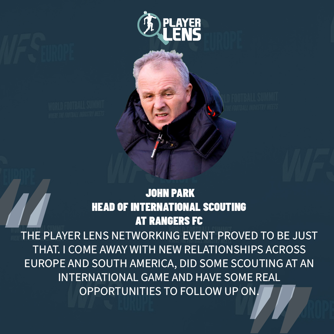 PlayerLENS's tweet photo. John Park of @RangersFC had a few words to say about the Player LENS networking event in Seville last month. https://t.co/sN6QjiDM9d