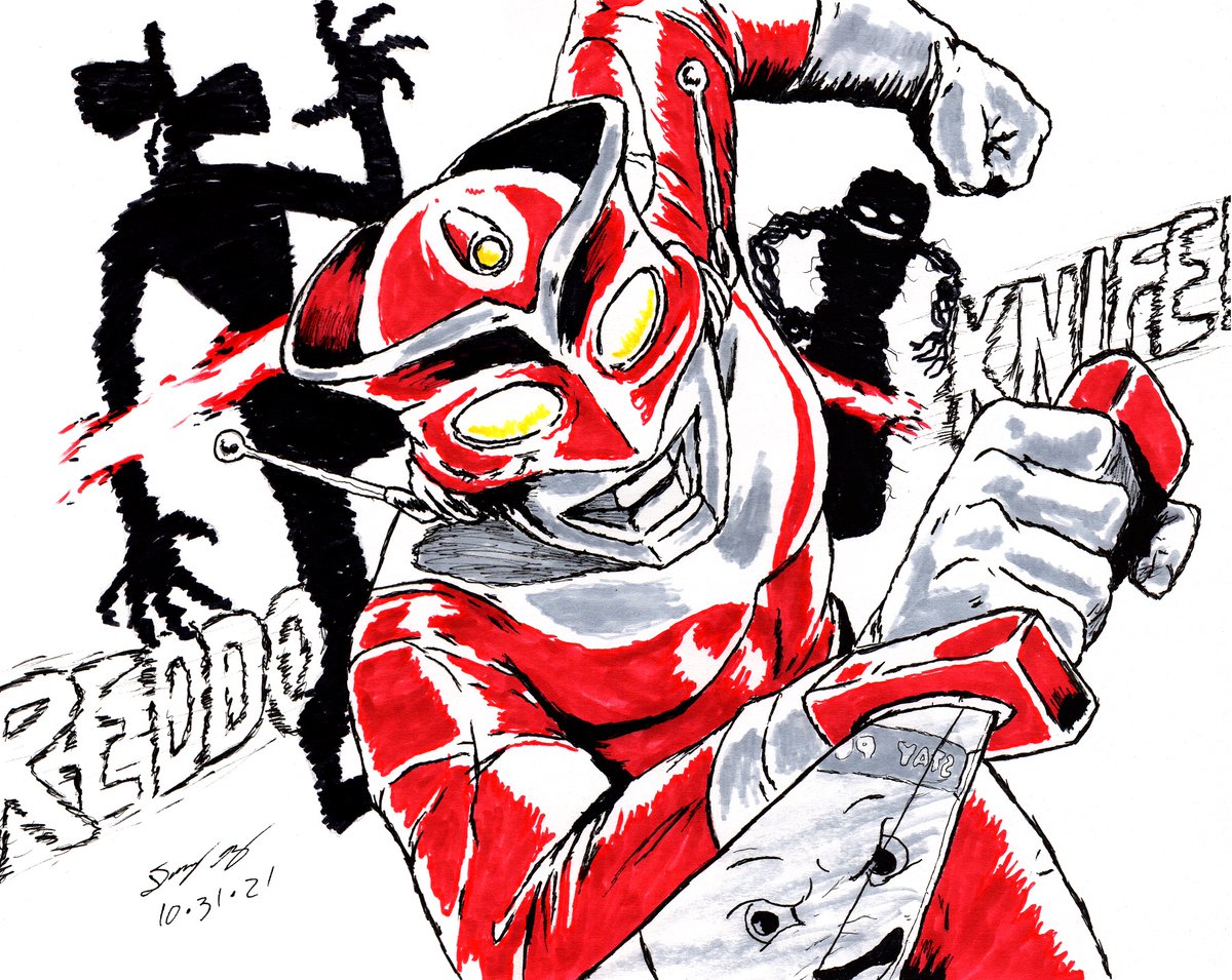 UltraKong87's tweet photo. My own type of #artchallenge, #REDDOctober to celebrate the #tokusatsu #slasher of #kaju Redman series from @TsuburayaGlobal and comic by @spankzilla85 &amp; @seaguns_art  Nothing new yet to show, workin' on it. For now, enjoy previous years' #Halloween2022 #ArtistOnTwitter https://t.co/cqeR1cfVHj