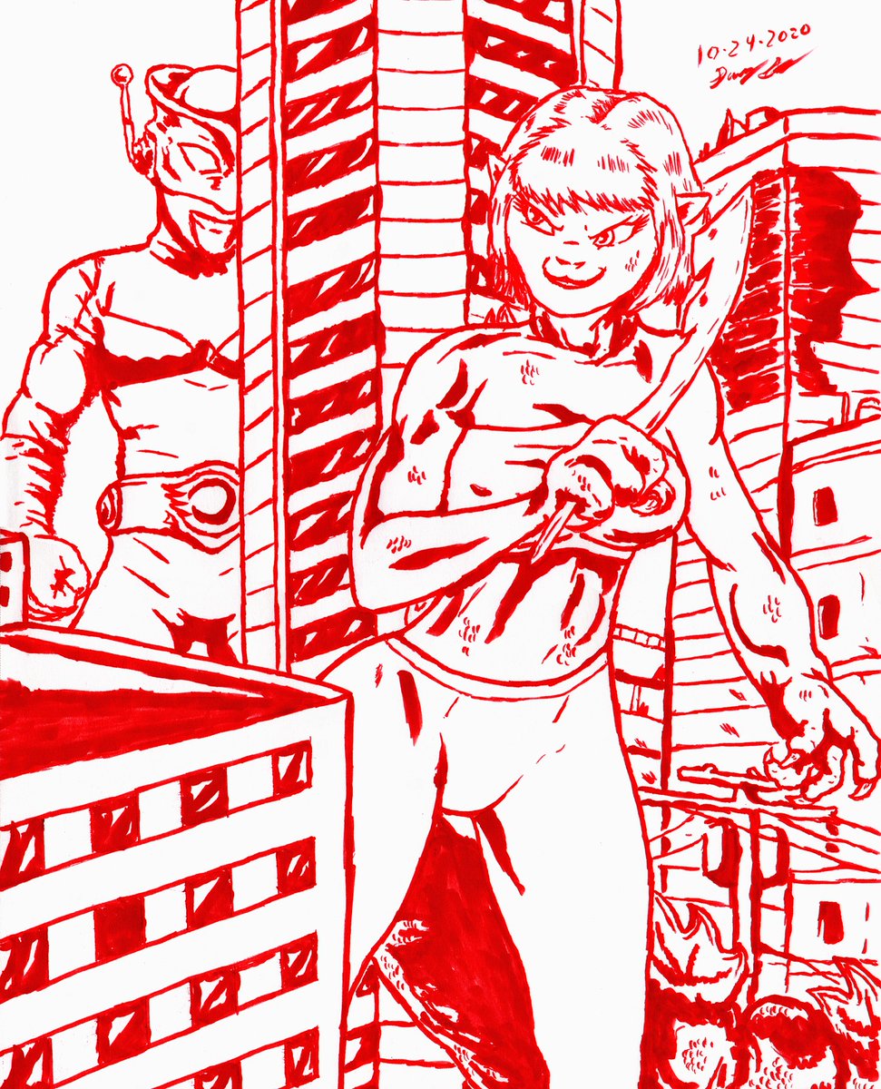 UltraKong87's tweet photo. My own type of #artchallenge, #REDDOctober to celebrate the #tokusatsu #slasher of #kaju Redman series from @TsuburayaGlobal and comic by @spankzilla85 &amp; @seaguns_art  Nothing new yet to show, workin' on it. For now, enjoy previous years' #Halloween2022 #ArtistOnTwitter https://t.co/cqeR1cfVHj
