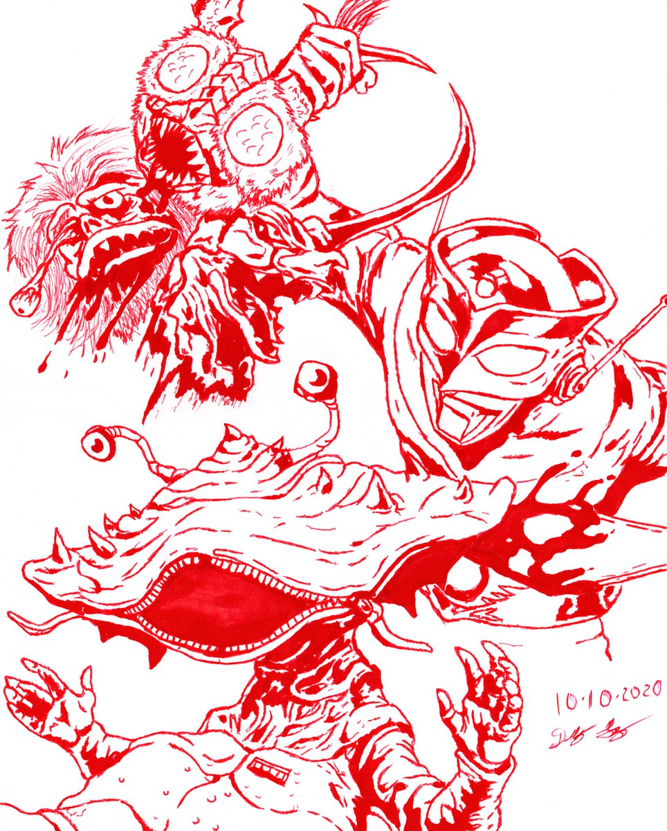 UltraKong87's tweet photo. My own type of #artchallenge, #REDDOctober to celebrate the #tokusatsu #slasher of #kaju Redman series from @TsuburayaGlobal and comic by @spankzilla85 &amp; @seaguns_art  Nothing new yet to show, workin' on it. For now, enjoy previous years' #Halloween2022 #ArtistOnTwitter https://t.co/cqeR1cfVHj