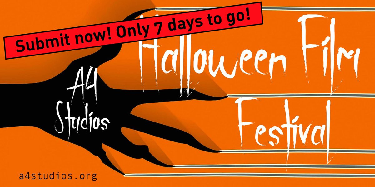 Please RT! 

Only 7 days left to submit your short horror films to the 3rd <a href="/A4ArtistStudios/">A4 Studios</a> Halloween Film Festival!

Submit your horror short films at filmfreeway.com/A4StudiosHallo…

There's an audience vote on the night to win a unique trophy and cash prize!

#SupportIndieFilm
