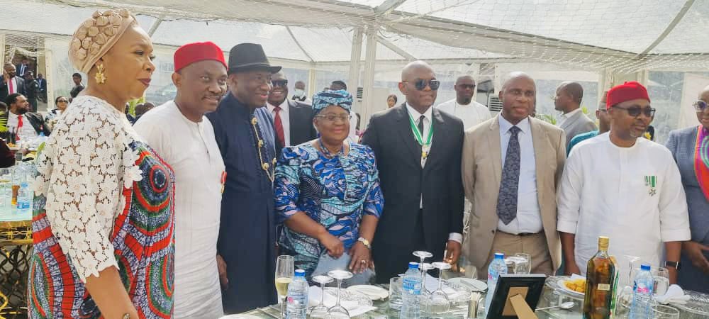 GEJonathan's tweet photo. Congratulations to Dr. Ngozi Okonjo-Iweala, GCON,Director General WTO, @TonyOElumelu CFR,  Chairman Heirs Holdings, Hon. Ndudi Elumelu, OON, Minority Leader of the House of Representatives and other awardees on their conferment with national honours by President @MBuhari,GCFR. https://t.co/p9iXd15xeE