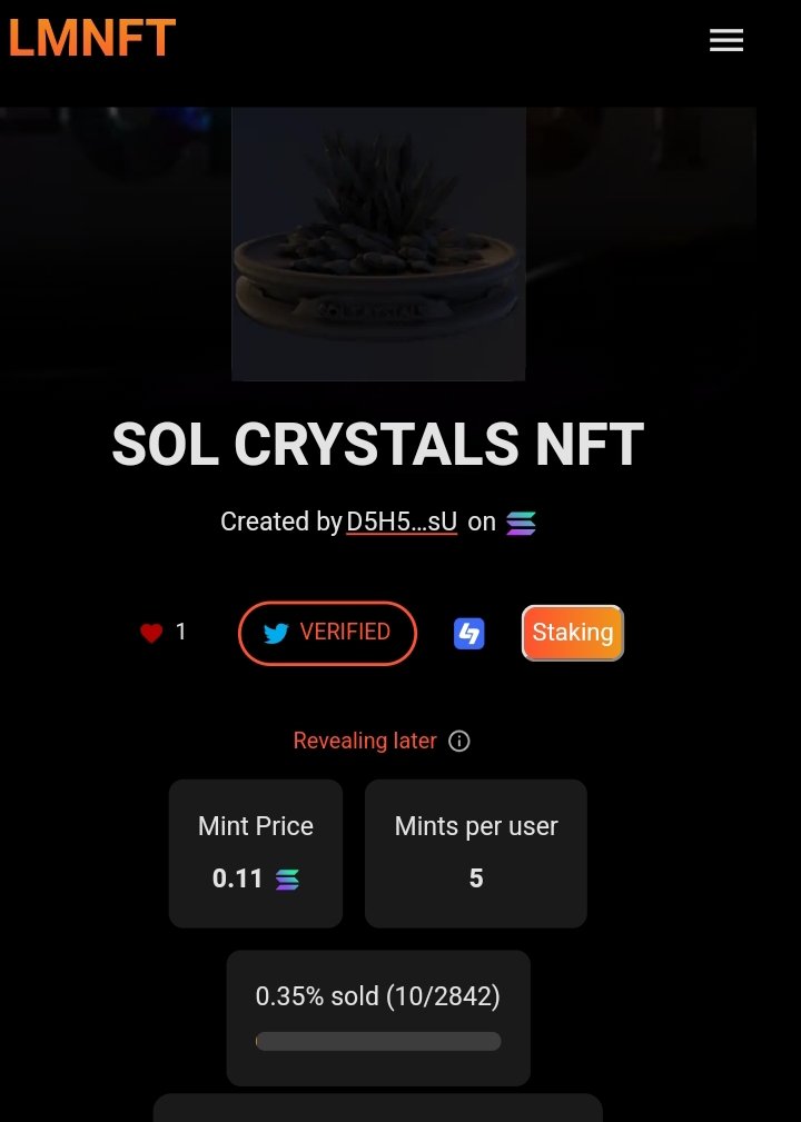 Sol_Crystals's tweet photo. Hello #NFTCommunity @Sol_Crystals mint is officially live come mint your crystals on the @LaunchMyNFT website
https://t.co/aSpYe1t0bf
LFG🔥💎🔥

#NFTsales #nft #nftcollectors https://t.co/1IdtG0XfP8