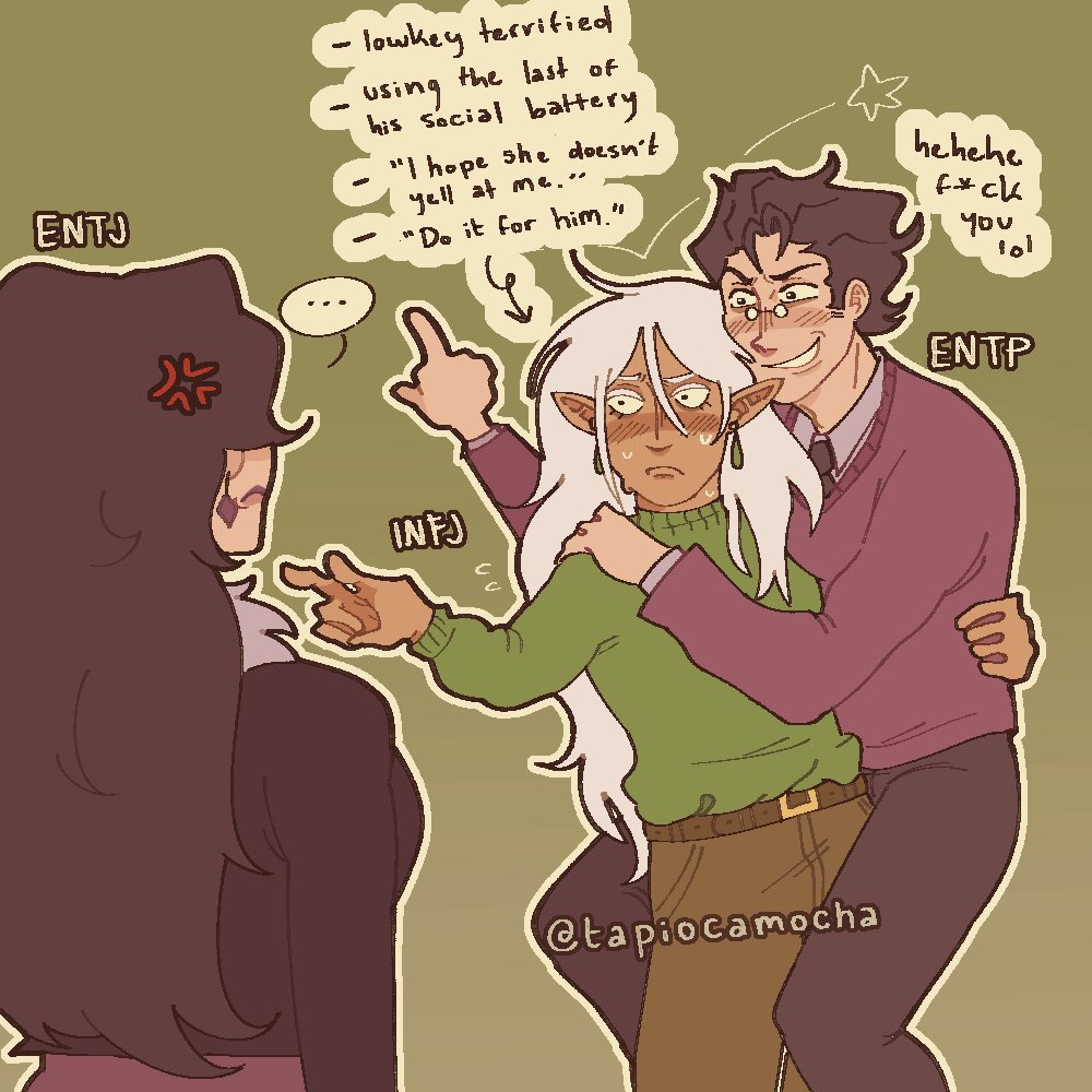 tapiocamochaa's tweet photo. Protecting loved ones at all costs ( INFJ x ENTP ) #MBTI #mbtifanart #mbtiart #mbtimemes #INFJ #ENTP #ENTJ https://t.co/QoWjUPD6B1