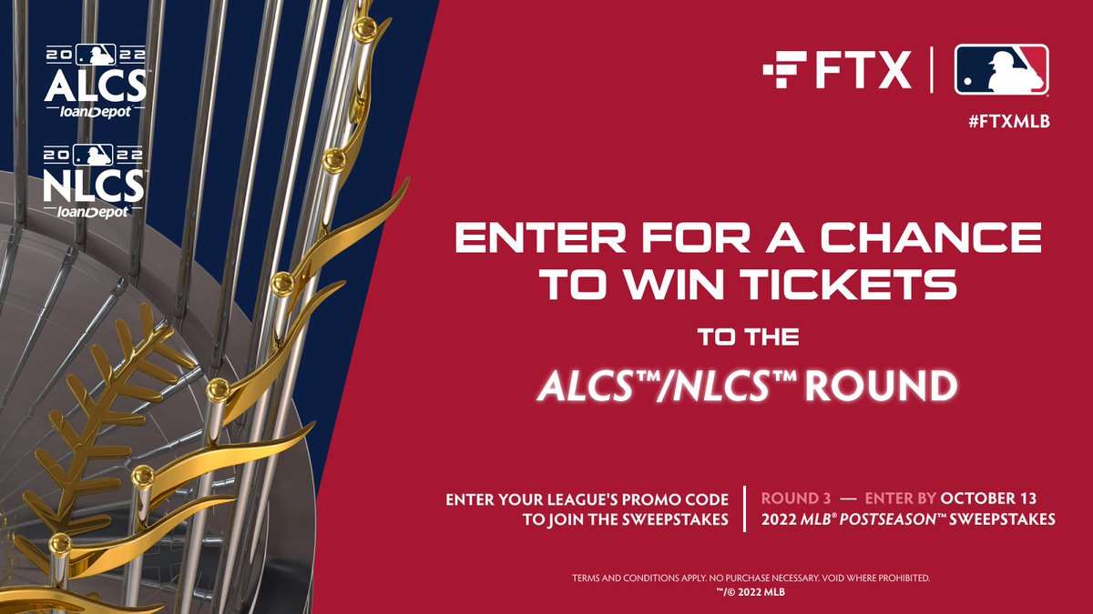 FTX_Official's tweet photo. #postseason is heating up! Enter for a chance to win tickets to watch a League Championship Series game. To enter:
1. Follow @FTX_Official
2. Retweet this post with #FTXMLB and tag 3 friends
3. Register at https://t.co/GhDVv74l3C https://t.co/bqB2IT5yhl