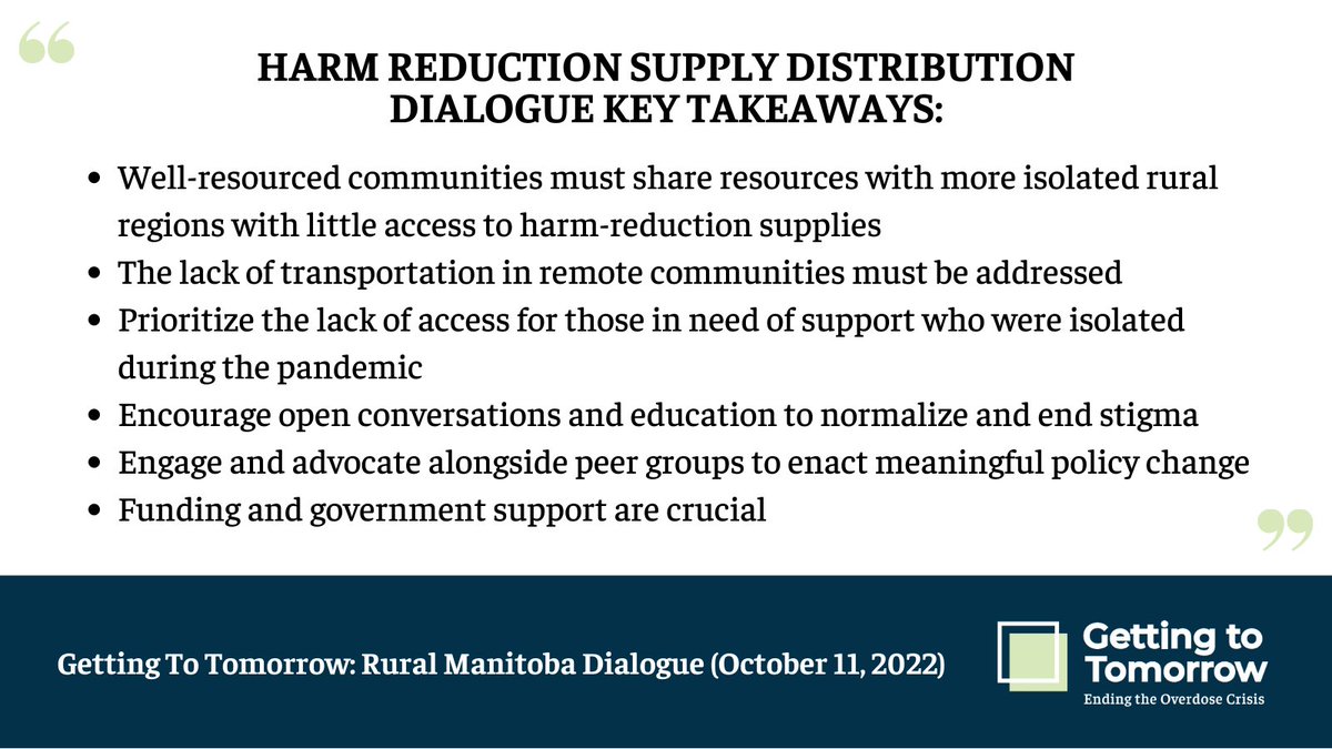 CANdrugpolicy's tweet photo. "We need to stop gatekeeping Naloxone"
Some more key takeaways from our conversation regarding #HarmReduction supplies at todays #GettingToTomorrow Manitoba Dialogue.
#MBpoli #CDNpoli https://t.co/u2SMPXvLkq