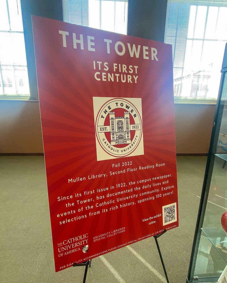 CUAlibraries's tweet image. Need a break from studying? Go check out the display “The Tower: It’s First Century” located in the 2nd floor reading room from now until 12/12! You won’t wanna miss it 🤩 
#mullenlibrary #catholicu #thetower #specialcollections #archives #catholicuarchives #exhibit #newspaper