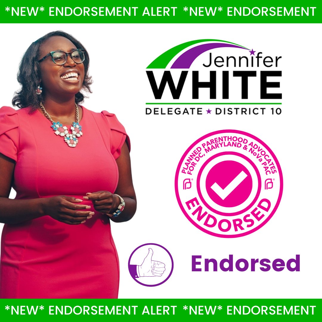 voteforjenwhite's tweet photo. ENDORSEMENT ALERT: I am honored to be endorsed by @PPADMV I look forward to working with advocates to protect and expand access to reproductive health care in our state. #Endorsed #JenForTen https://t.co/JjC40DxqwB