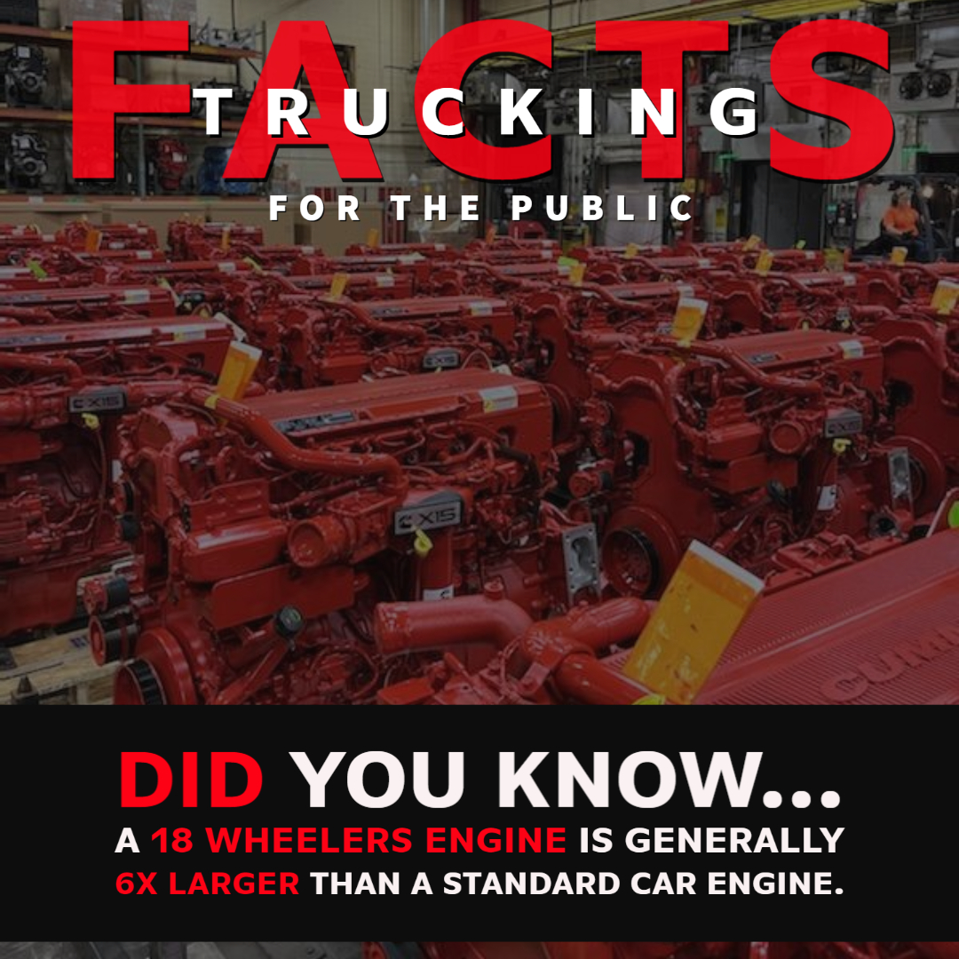 CHNSTRUCKING's tweet photo. #PSA Did you know, an 18 wheelers engine 🚛 is generally 6x larger than a standard car engine. #ThankaTrucker #ChristensonTransportation #Truckerlife #TruckingIndustry #TruckingFacts #Christenson #thankatrucker #truckerlife #HiringDrivers https://t.co/ym3Aqq35qO