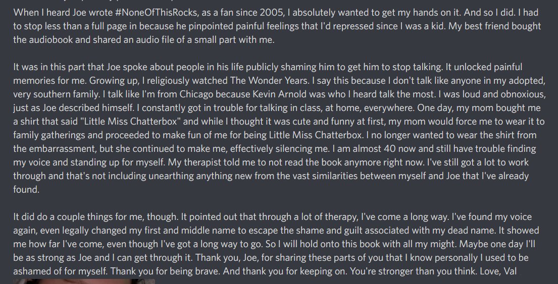 Forgot twit existed for a minute. Safer space for me. This one's for @trohman , ft. me and how his book #NoneOfThisRocks affected me personally.