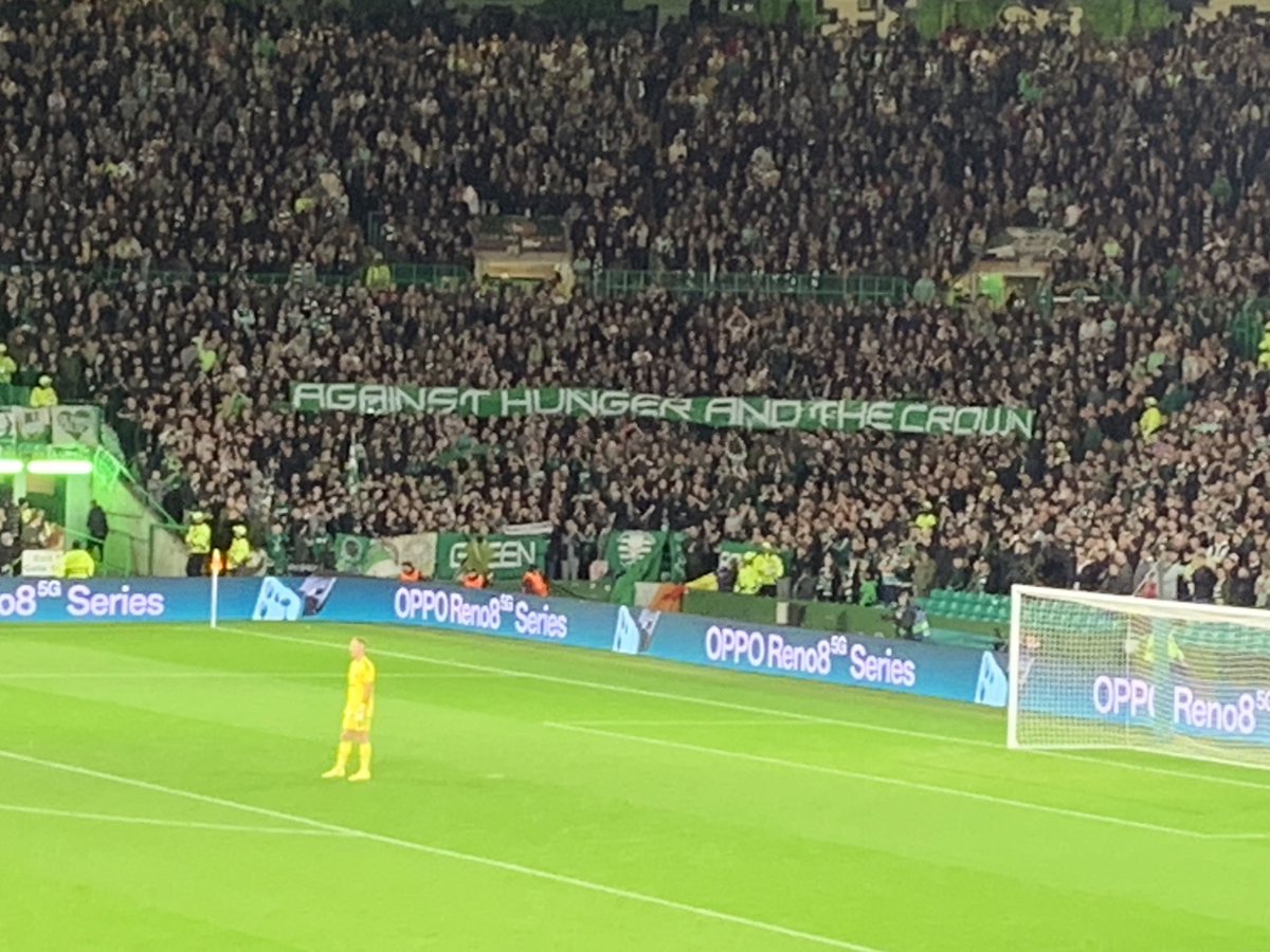 AndrewMaclean_'s tweet photo. Celtic fans with a banner at tonight’s Champions League match against RB Leipzig. https://t.co/RJ8izP8OnQ