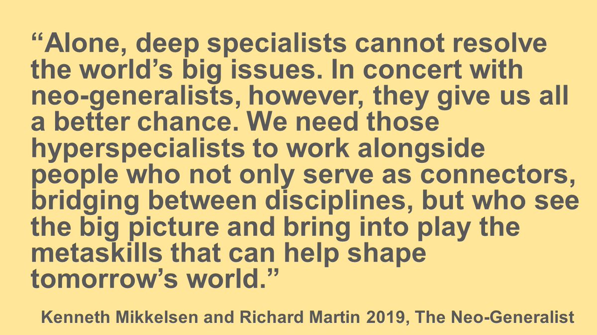 StephenMayVet's tweet photo. I dislike the either/or debate which can emerge in discussions on generalists & specialists. In a #complex world, we need both in true, trans-disciplinary teams, including the #neogeneralist to help the team coalesce. @DrSharonVarney @KenHMikkelsen @anthonychadwic6 #ReflectionFTD https://t.co/GJz3L6ViVK