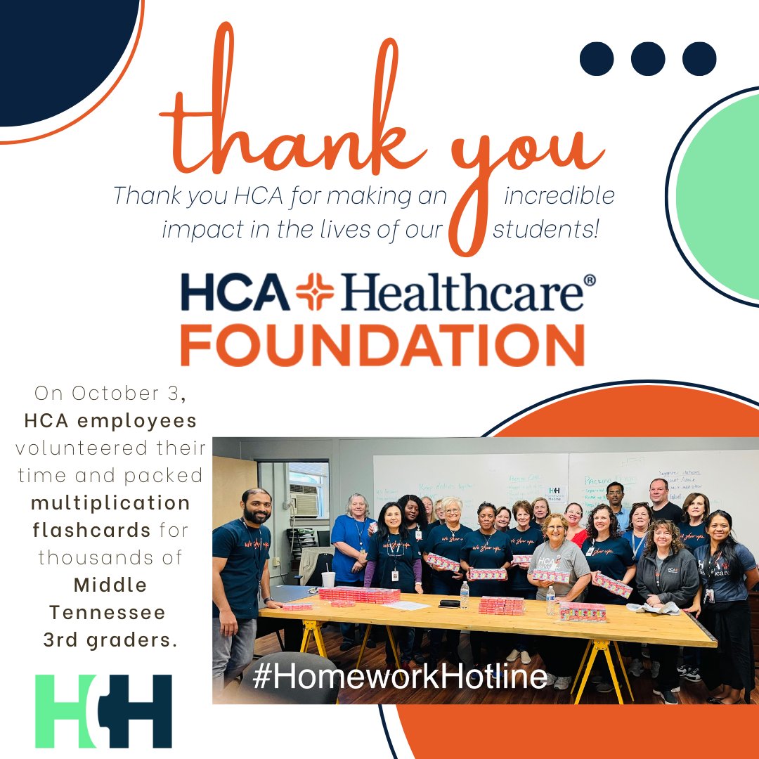 HomeworkHelp4TN's tweet photo. Thank you @HCAFoundation and @HCAhealthcare for supporting Middle TN students--------------
Last week Hotline was elated to host a group of HCA employees who volunteered their time to pack math supports for students.
#HCACares----and we are thankful! https://t.co/VMvFOMyrbn