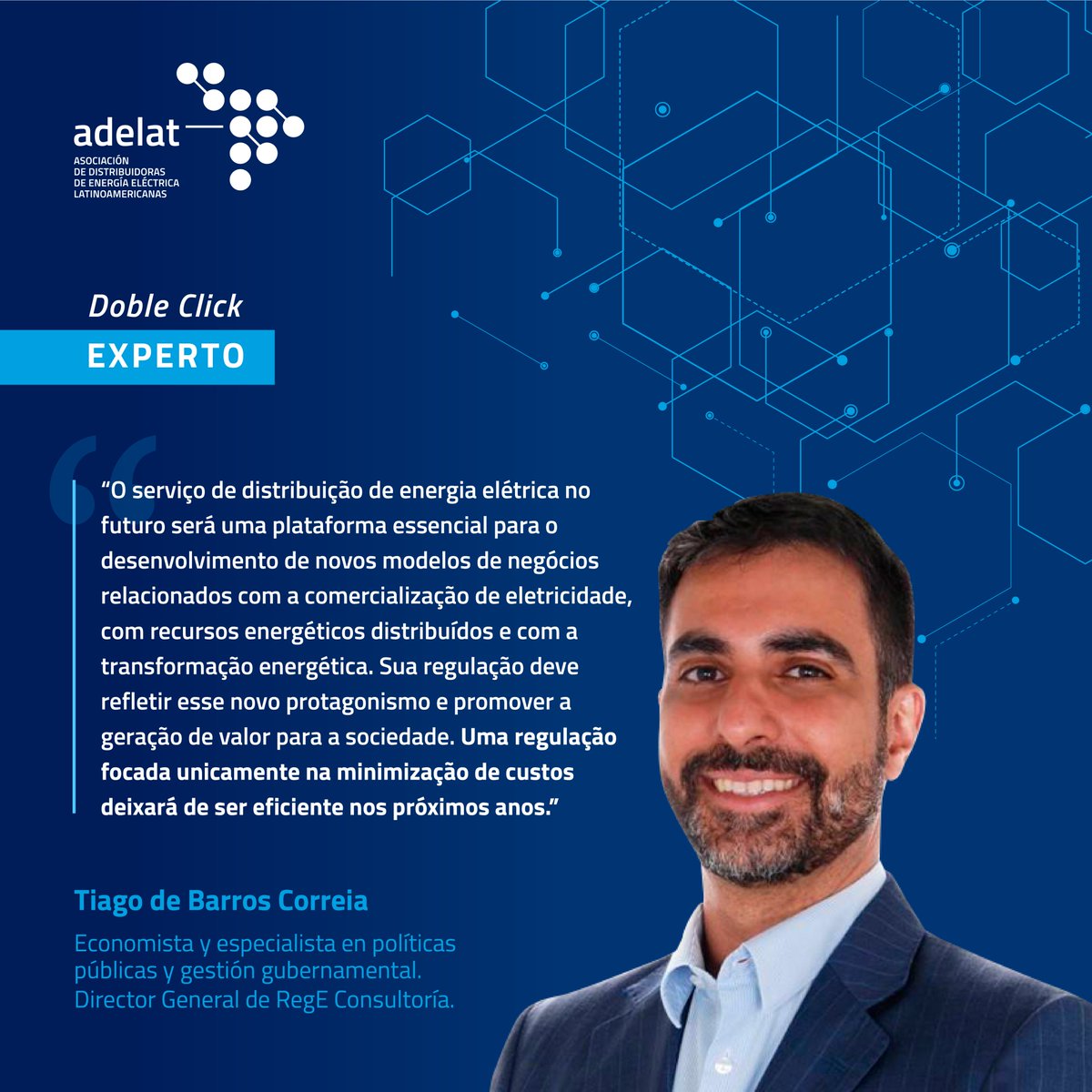 AdelatOficial's tweet photo. Ahora, Tiago de Barros Correia (Brasil) hace un doble click y nos comparte su reflexión sobre el rol de la regulación para que la Distribuidora del Futuro genere un aporte de valor a la sociedad.
#Adelat #DobleClickExperto #CooperaciónRegional #CooperaçãoRegional https://t.co/rSoFHEZkJ7