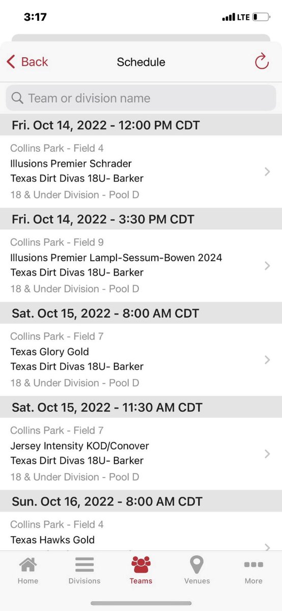 I will be playing with Texas Dirt Divas- Barker this weekend at the Ronald McDonald tournament!! Here is our schedule super excited!! 💚🖤 @TDD18U