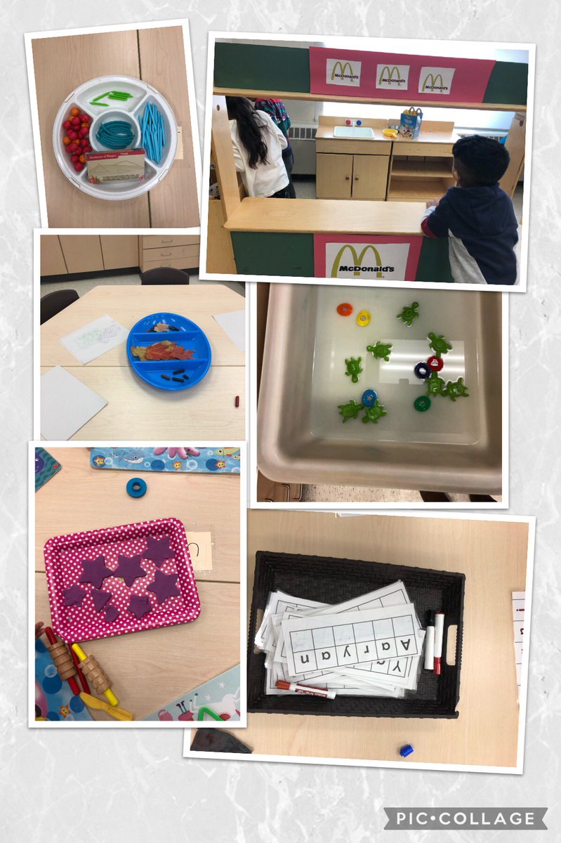 Here are some of our learning centres this week! We’ve been learning all about shapes, our names and how to do leaf rubbings.