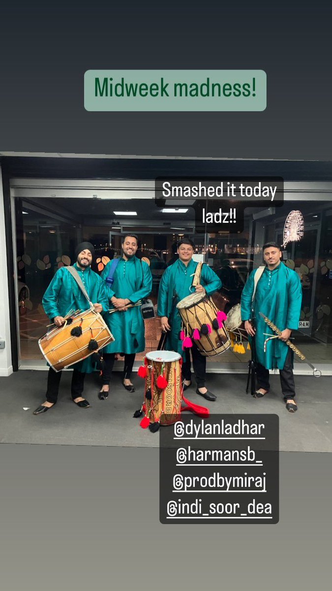 TheD_E_A's tweet photo. Midweek Madness! Another one in the bag this week #AllAboutTheLiveWork 🥁🔥🥁🔥#DholEnforcementAgency #dhol #dholis #Algozey on point #musicians #Artist #band #DEA #Bhangra #beats #LiveMusic #punjabifolk https://t.co/tpiUqhlT5A