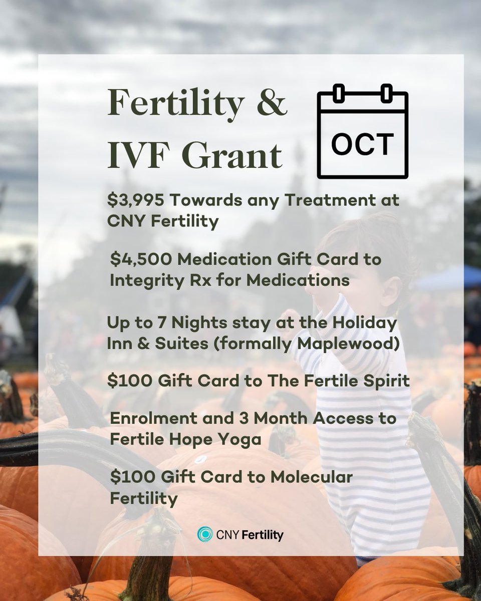 You know what time it is!!! Our October IVF Grant is now open for applications 🎃
⁠
As always, our Grant Recipient will receive a package worth over 😱🤗 $9,000 😱🤗 and includes so head on over to cnyfertility.com/grant-applicat… to apply!