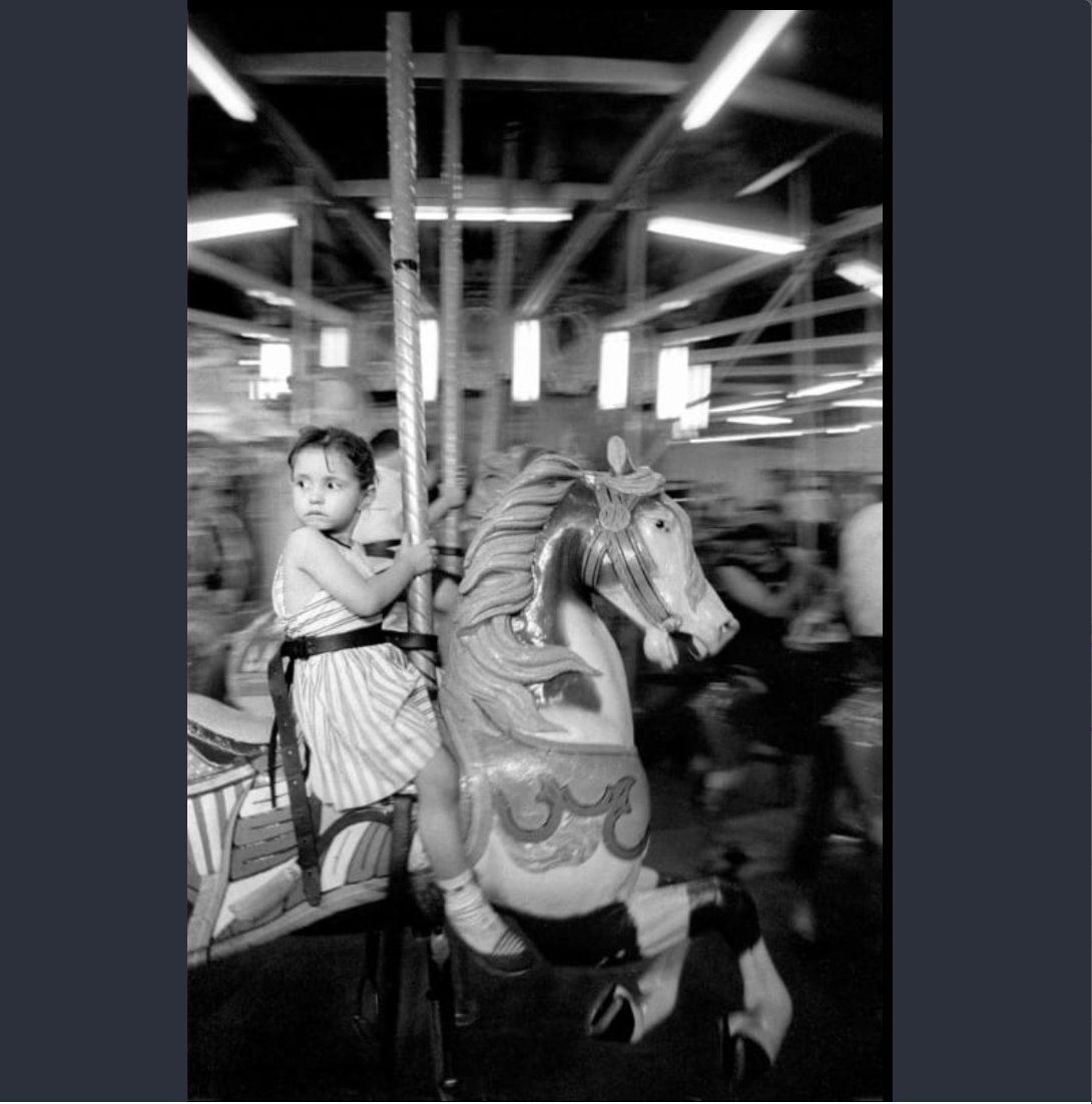 HaroldFeinstein's tweet photo. Girl on Merry-go-round, 1957
New York Times,  November 2, 1958

It's been almost 64 years since this photograph appeared in The New York Times arta section celebrating Harold's show at the legendary Helen Gee's Limelight gallery. https://t.co/sF4fh0TEdT
