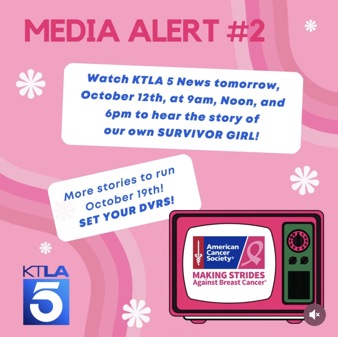 Set your DVRS! Tune into <a href="/KTLANews/">KTLANews</a> tomorrow October 12 to see the story of strength through adversity by our very own Survivor Girl!

#BreastCancerAwarenessMonth <a href="/StridesofSM/">MakingStridesofSM</a> <a href="/ACS_California/">ACS California</a> <a href="/KTLA_Sandra/">Sandra Mitchell</a>