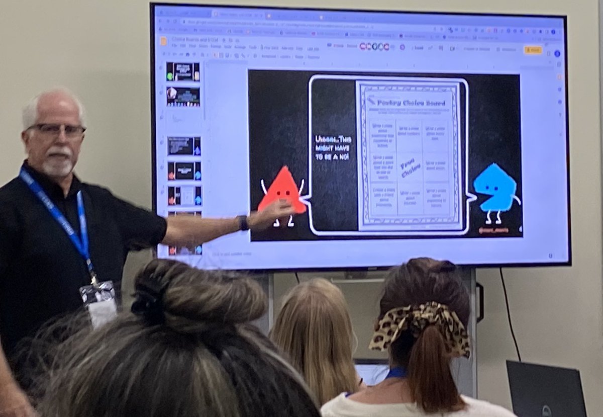 DrGregMcWhorter's tweet photo. Session 3 @ STEPcon22 w/Steve Morris &amp; digital choice boards. Giving students choice engages them &amp; creates buy-in! @step_stem_ie @merc_morris #stepcon22 https://t.co/ceYi4yKM9O