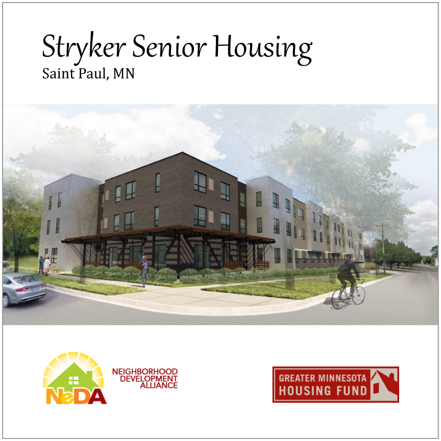 GMHousingFund's tweet image. Congratulations to @NeDAHome on the start of construction for Stryker Senior Housing! Stryker is a 57-unit, age-restricted, new development in #SaintPaul, MN. 

#AffordableHousing #HomesforSeniors #HousingMatters