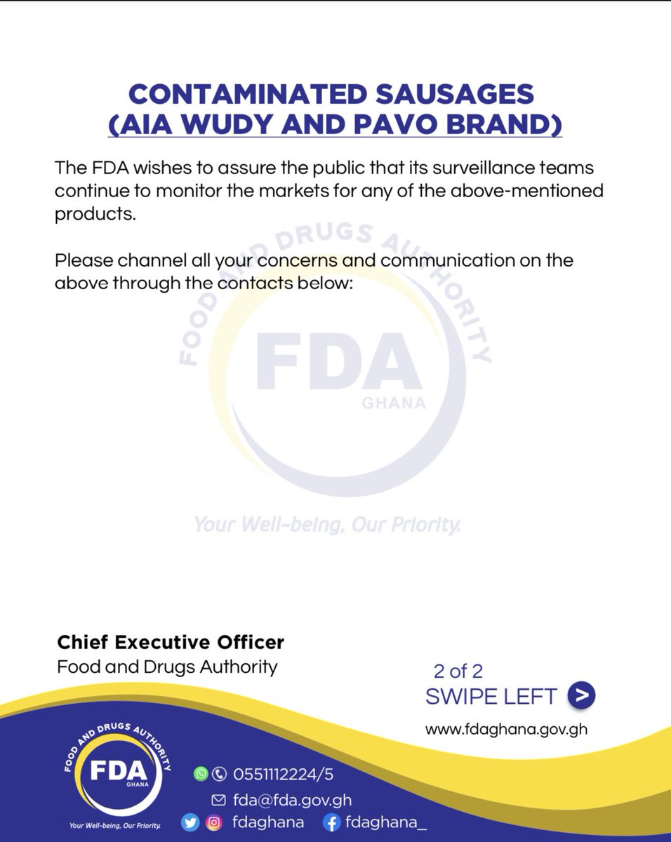 PUBLIC NOTICE: CONTAMINATED SAUSAGES (AIA WUDY AND PAVO BRAND)
