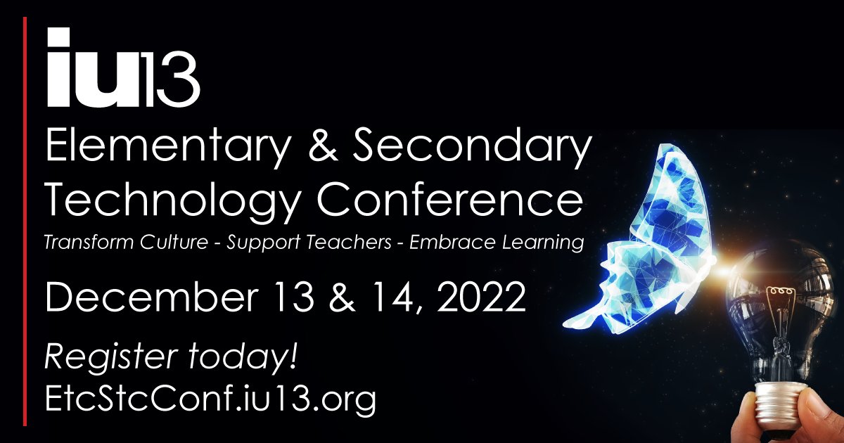 Registration is open for the Elementary &amp; Secondary Technology Conference! Join hundreds of your peers &amp; learn about tech tools that can help you cultivate a supportive learning environment for all.
Dec 13 &amp; 14, 2022
Register: hubs.ly/Q01nPq-F0.
#iu13etc #iu13stc