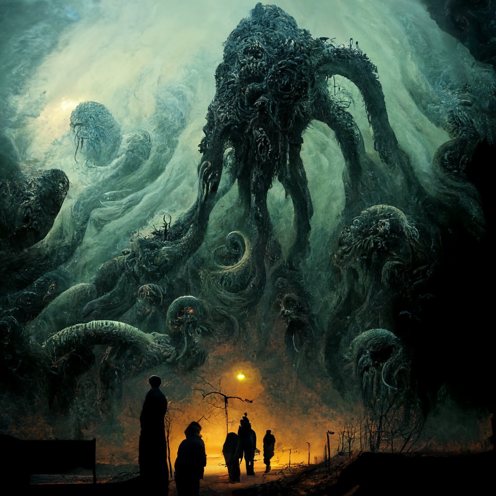Jayexe8's tweet photo. Day 11, Apocalypse 

Return of the Old Ones

#GenTober #GenTober2022 #midjourney #midjourneyart #AIArtwork #lovecraft https://t.co/Zc9eMqiJGH