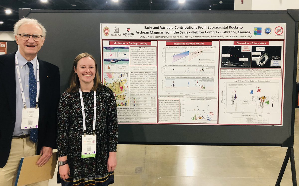emilyemixon's tweet photo. Are you at #GSA2022? Come see my poster about oxygen isotopes in #zircon from #WiscSIMS lab and what they can potentially tell us about tectonomagmatic processes in the Archean! Booth 40 from now until 6ish! @geobadgers @GSAgeochron https://t.co/ATtHoAmCQ7