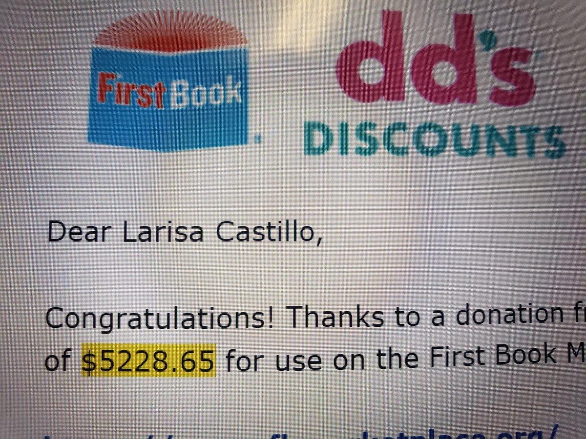 Larisa Castilllo (@castilllolarisa) on Twitter photo So appreciative of our local dd's Store and <a href="/FirstBook/">First Book</a> for this amazing opportunity. Thanks to our community, our monetary goal was surpassed!!! Blessing our <a href="/OrangeGroveAISD/">Orange Grove Tigers</a> students with books makes my teacher ❤ happy! <a href="/AldineISD/">Aldine ISD</a> <a href="/DrFavy/">DrFavyCantu</a> #AldineConnected So appreciative of our local dd's Store and <a href="/FirstBook/">First Book</a> for this amazing opportunity. Thanks to our community, our monetary goal was surpassed!!! Blessing our <a href="/OrangeGroveAISD/">Orange Grove Tigers</a> students with books makes my teacher ❤ happy! <a href="/AldineISD/">Aldine ISD</a> <a href="/DrFavy/">DrFavyCantu</a> #AldineConnected