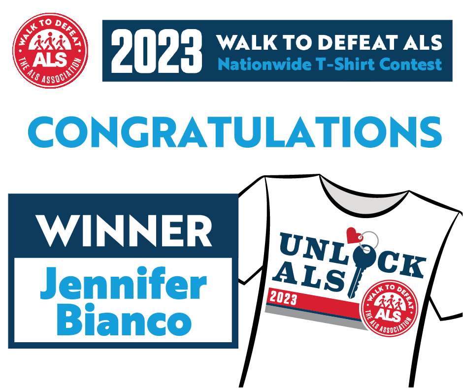 Thanks to all who participated the #WalkToDefeatALS t-shirt design contest! The winning design, by Jennifer Bianco, will be on 2023 Walk t-shirts. Jennifer is a graphic designer &amp; walk team in 2020 after she lost her father to ALS. More: als.org/tshirt.

#OurALSCommunity