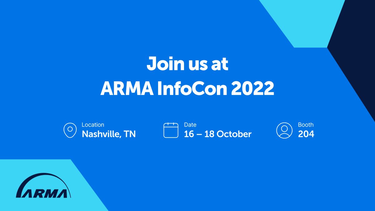 RecordPoint's tweet image. See you at #infocon2022? 

Less than a week to go! If you're headed to the event, stop by booth 204 and we can chat about your records and data challenges.