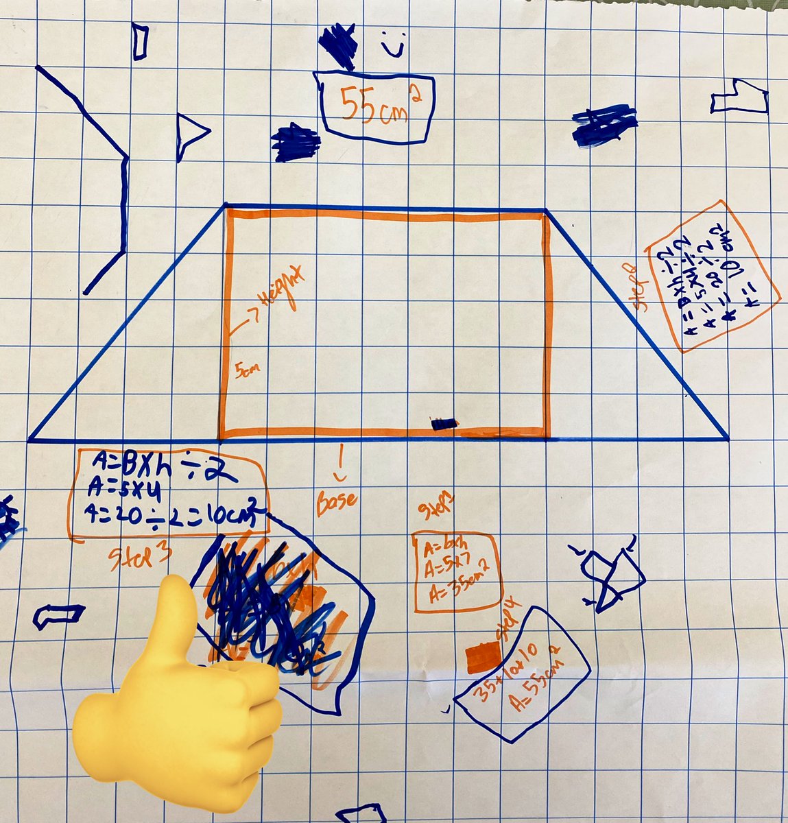 Working on determining the area of trapezoids by decomposing them into familiar shapes! #groupwork #openendedtask @RussellFalcons <a href="/GEDSB/">Grand Erie District School Board</a>