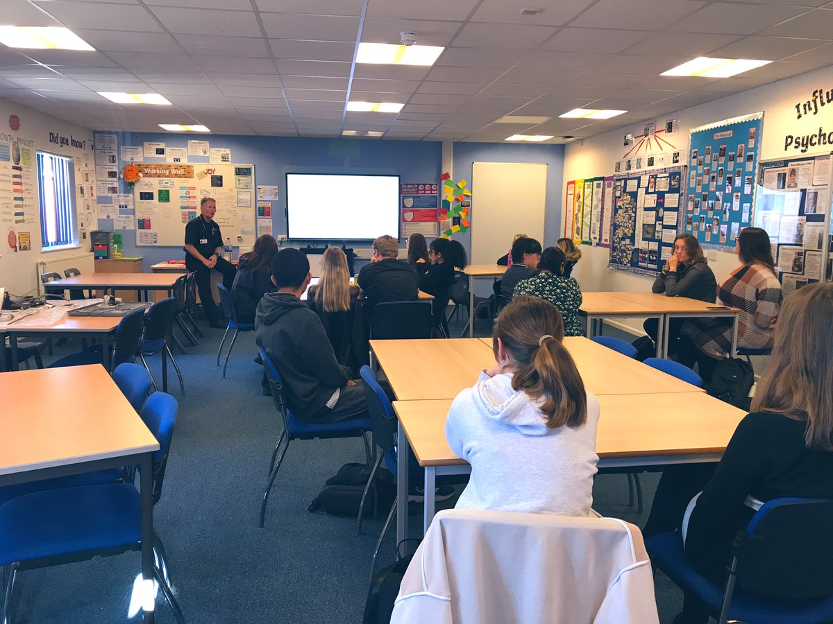 Witham6thForms's tweet photo. Fanstatic day for forensic science and criminology students, with a visit form Essex county fire service and their very active service dog,who without doubt stole the show #education #essexfireservice https://t.co/50aV8x5ME7