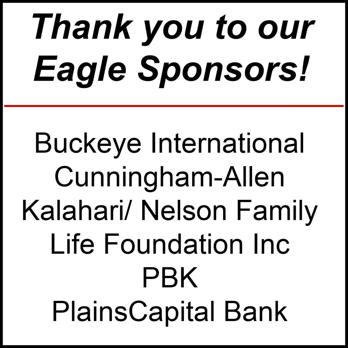 Thank you to all of our 22nd Annual Golf Classic EAGLE SPONSORS! Buckeye International, Inc., @cunninghamalleninc, @kalahariresorts, @pbkarchitects, @plainscapital 
#ExcellenceinEducation