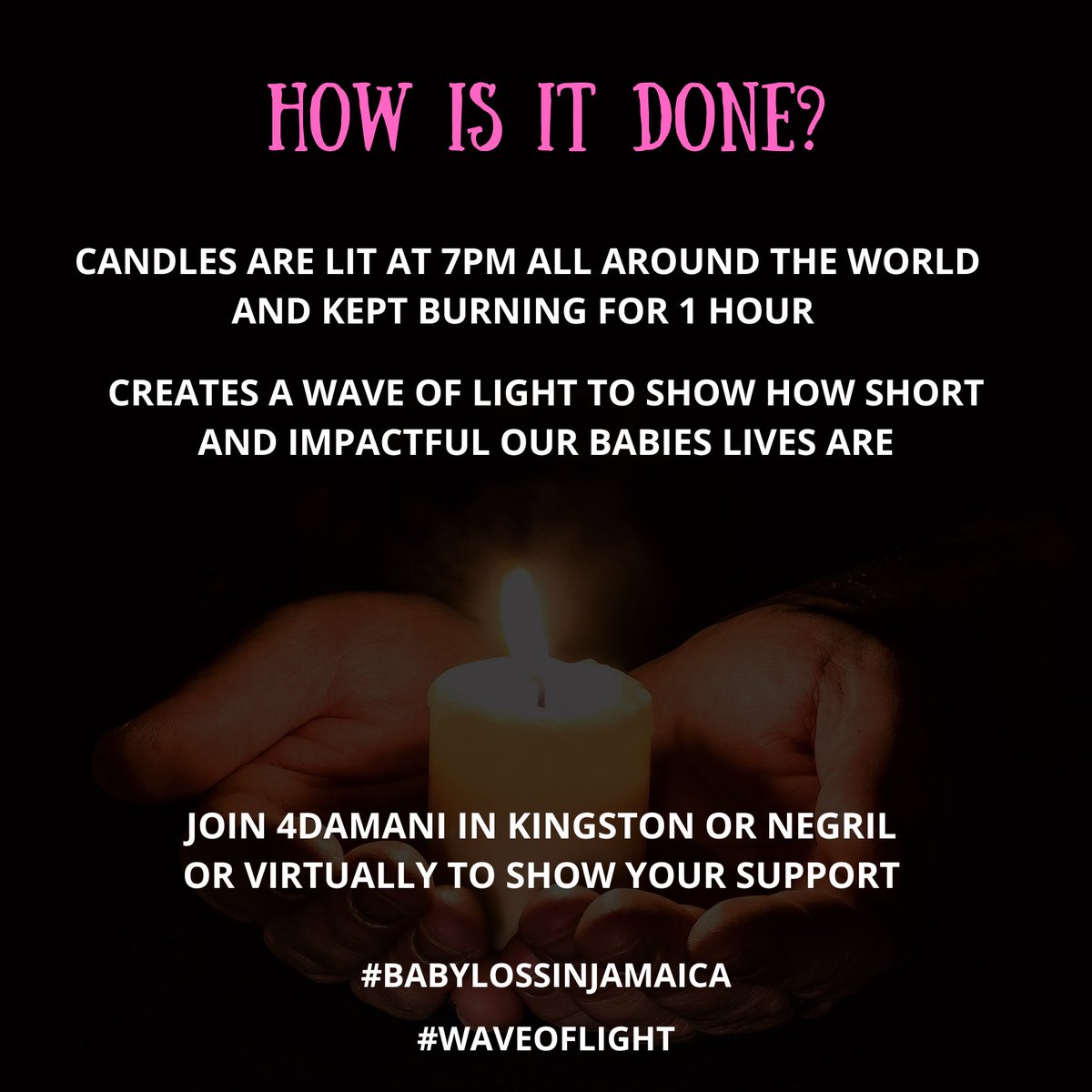 4Damani's tweet photo. On October 15, we will host our annual #waveoflight to light up the world and show how short yet impactful our babies lives were. Please join us at Emancipation Park in Kingston or Skylark in Negril, and if you can't, light your candle wherever you are #BabyLossAwarenessWeek https://t.co/5H92Rs5AAm
