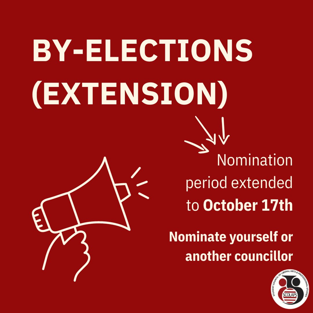 Hey Councillors! Our by-elections have been extended to October 17th. Refer to the link in our bio for our by-elections outline. 

An email will be sent out regarding the nomination timeline.