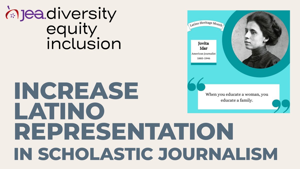 nationalJEA's tweet photo. Adviser Adriana Chavira, MJE, shares her thoughts on Latino representation in scholastic journalism during Hispanic Heritage Month. Check out this DEI resource: https://t.co/T9u4tSXgLq
#DiversityandInclusion #HispanicHeritageMonth2022 #DEIresources https://t.co/NImxNJ6Pc5