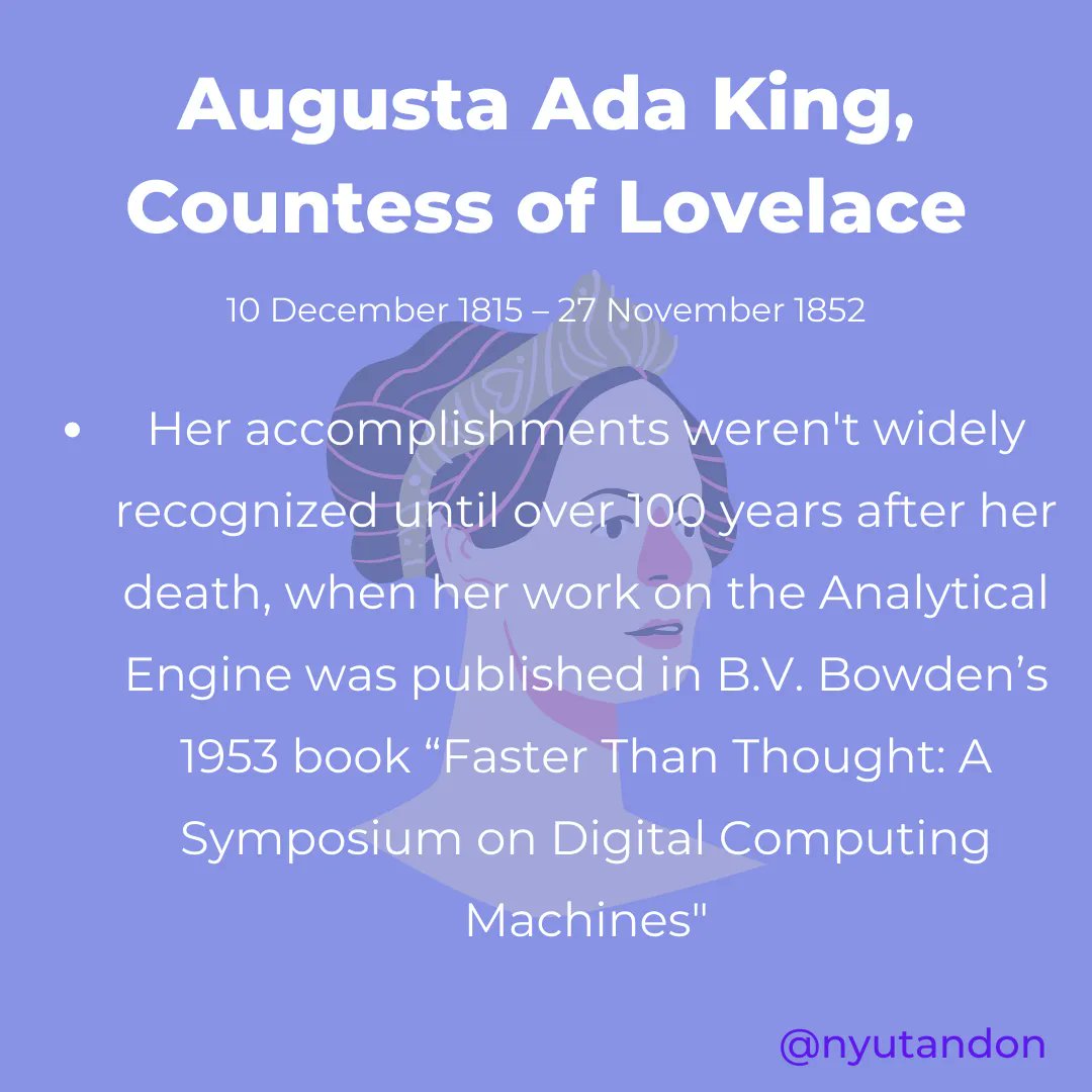 nyutandon's tweet image. Help us celebrate #AdaLovelaceDay by taking a look at the first #computerprogrammers many impressive accomplishments #NYUTandonmade #AdaLovelace #AdaLovelaceDay2022 #WomenInSTEM