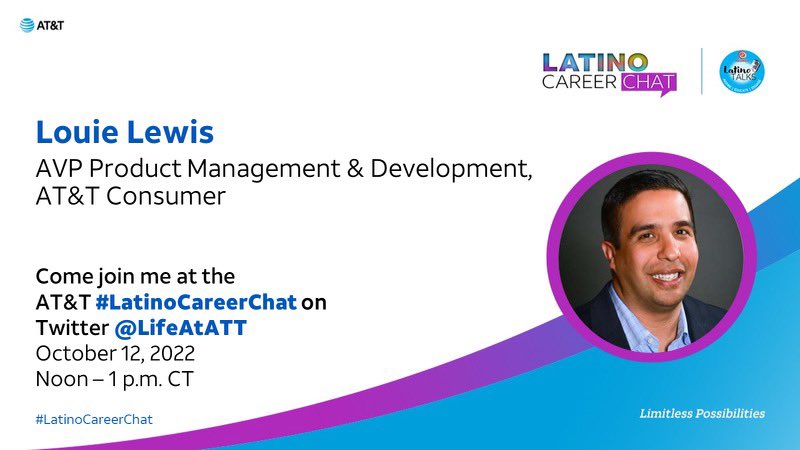 Louie Lewis (@loo_lewis) on Twitter photo Join me and my colleagues for a #LatinoCareerChat tomorrow at 12pm (CST) 🗓 - don’t miss it! <a href="/LifeAtATT/">Life at AT&T</a> Join me and my colleagues for a #LatinoCareerChat tomorrow at 12pm (CST) 🗓 - don’t miss it! <a href="/LifeAtATT/">Life at AT&T</a>