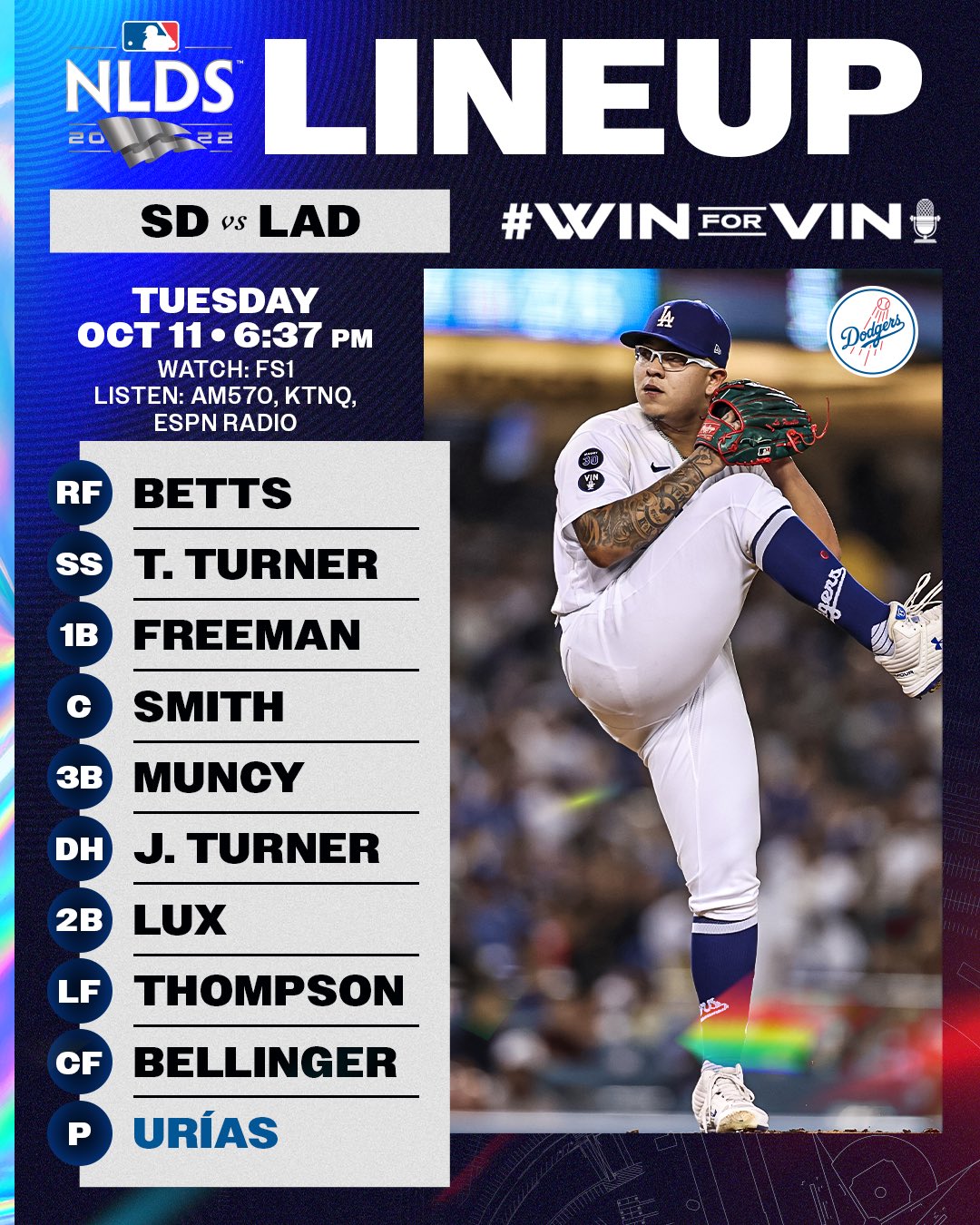 Los Angeles Dodgers on X: Tonight's #Dodgers NLDS Game 1 lineup vs. Padres:   / X